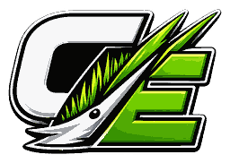 Clean Edge CE scissors and grass brand mark