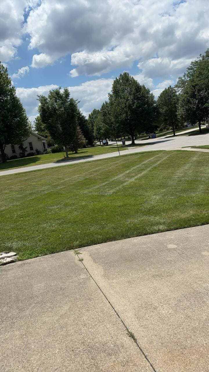 Clean Edge striped lawn in a finished residential backyard